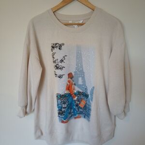 Love & Lace Crew Neck Sweater Girl In Paris Size M
